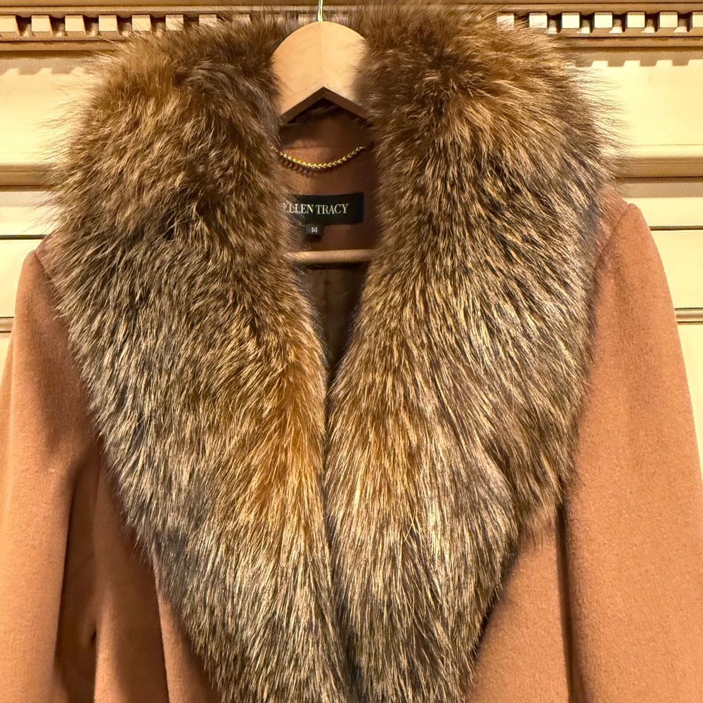 Ellen Tracy Fur Collar Wool Coat Size 14